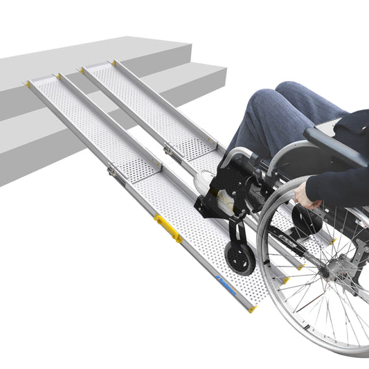 Ruedamann Adjustable Wheelchair Ramp, 9" Wider Portable Ramp for Wheelchair, 600 lbs Per Pair Capacity, Telescopic Aluminum Wheelchair Ramp for Home, Doorways, Curbs, Scooters