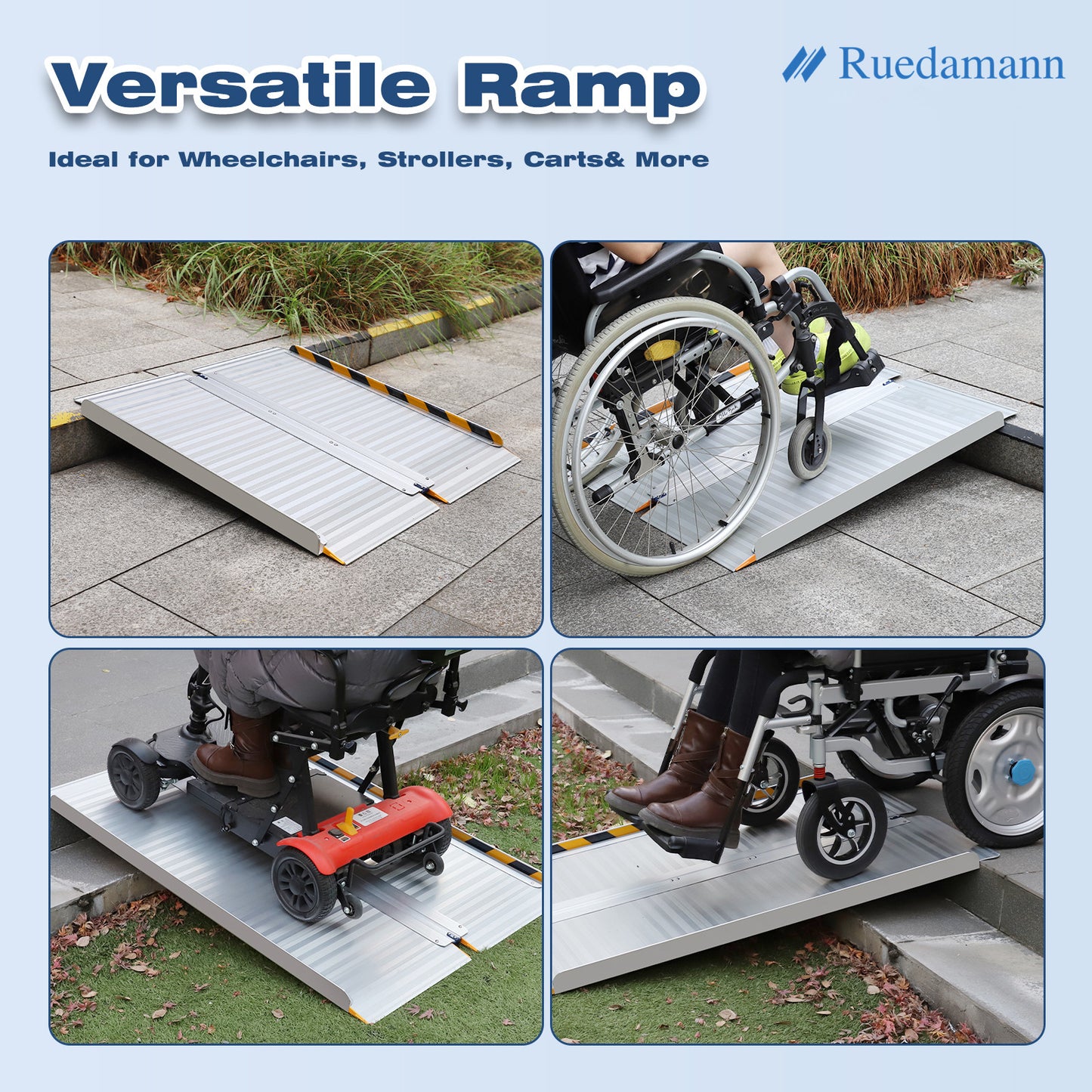 Ruedamann 2FT Portable Wheelchair Ramp, 30 1/4" Wide Non-Slip Aluminum Folding Ramp, 660 lbs Capacity Door Threshold Wheelchair Ramps for Home, Steps, Doorways, Upgraded Double-Layer Design