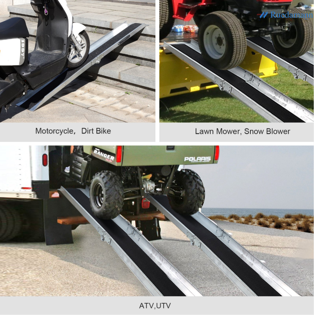 Ruedamann 70.8" L Steel Motorcycle Ramp for Truck, Usable Width 7.5", 600 lbs, Bike Ramps with Anti-Slip Surface, Folding Dirtbike Ramps for Bicycle with Load Straps for Pickups, Tractors, 1PC