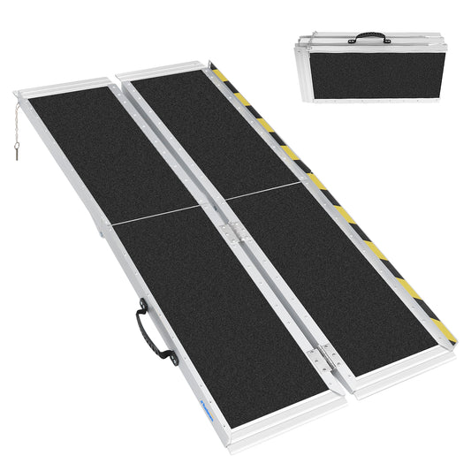 Ruedamann 5FT Portable Wheelchair Ramp, 4-Fold Non-Slip Aluminum Folding Handicap Ramp for Doorways, Wheel Chair Threshold Ramp for Home Steps, Stairs, Wheelchair, Scooters, Pets, Entry