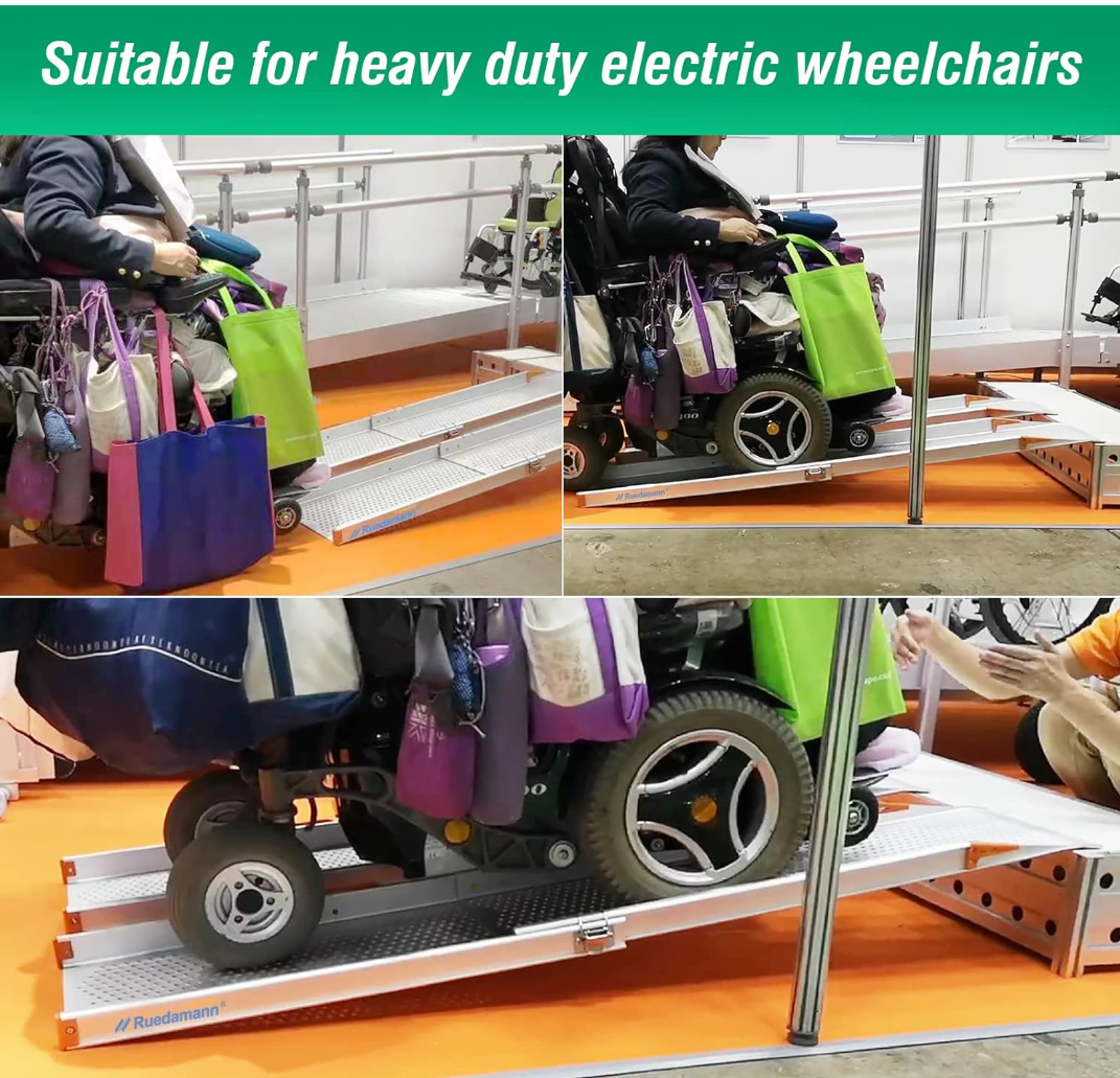 Ruedamann Telescoping Wheelchair Ramp,Aluminum, 11-5/8" Wider Design, 800 lbs, 2 Pcs