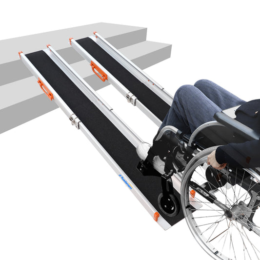 Ruedamann Portable Wheelchair Ramp, Adjustable Aluminum Ramp for Home, 600lbs Capacity,Telescoping Non-Skid Surface Wheel Chair Ramp for Home, Stairs, Steps