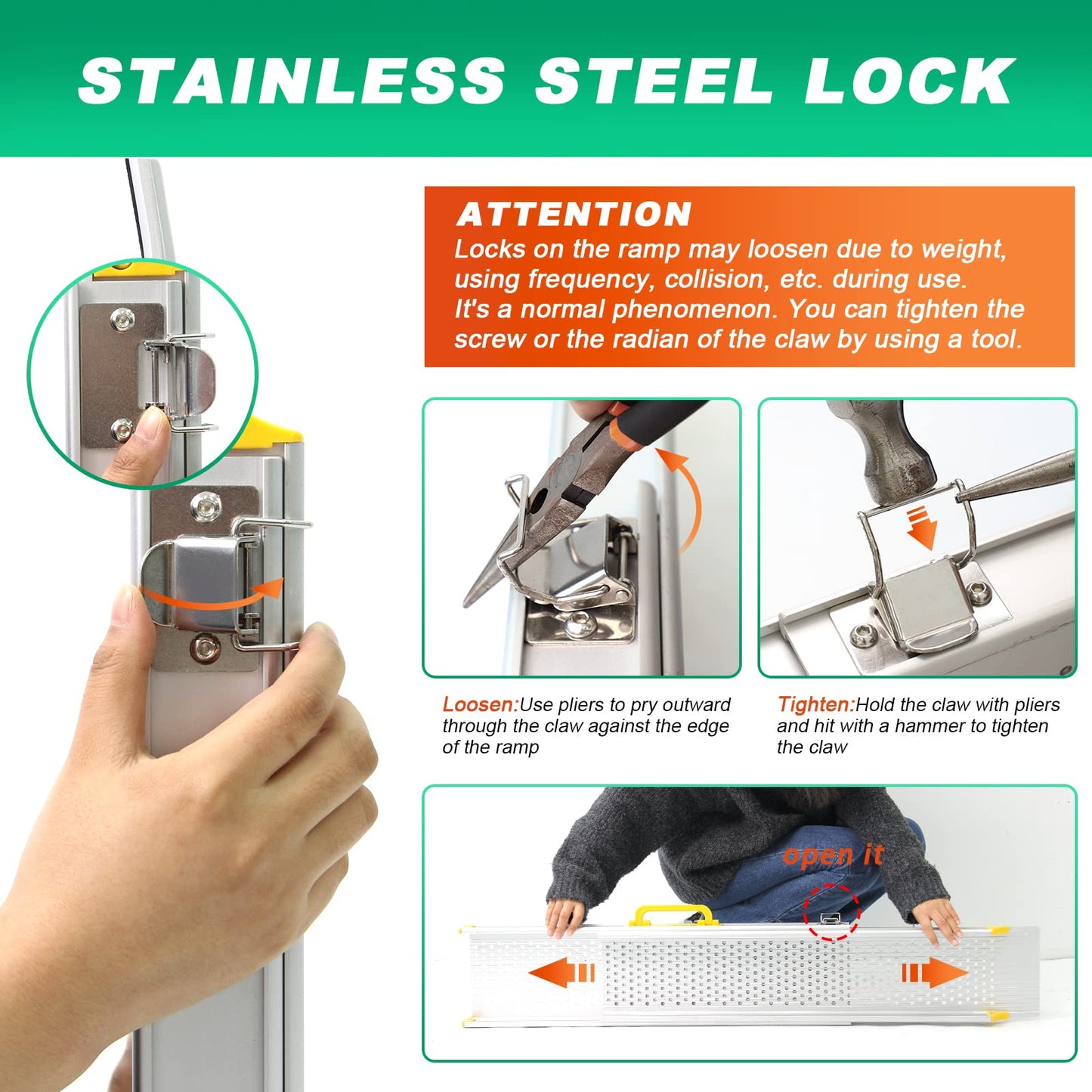 Ruedamann Portable Wheelchair Ramp, 600 lbs Per Pair Capacity, Adjustable Aluminum Ramps for Wheelchairs, 8" Width Wheelchair Ramps for Home Steps, Doorways, Curbs
