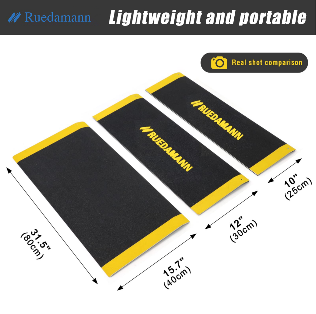Ruedamann Threshold Ramp, Aluminum with 600lbs Load Capacity, Portable and Anti-Slip Surface, Wheelchair Ramp for Doorway