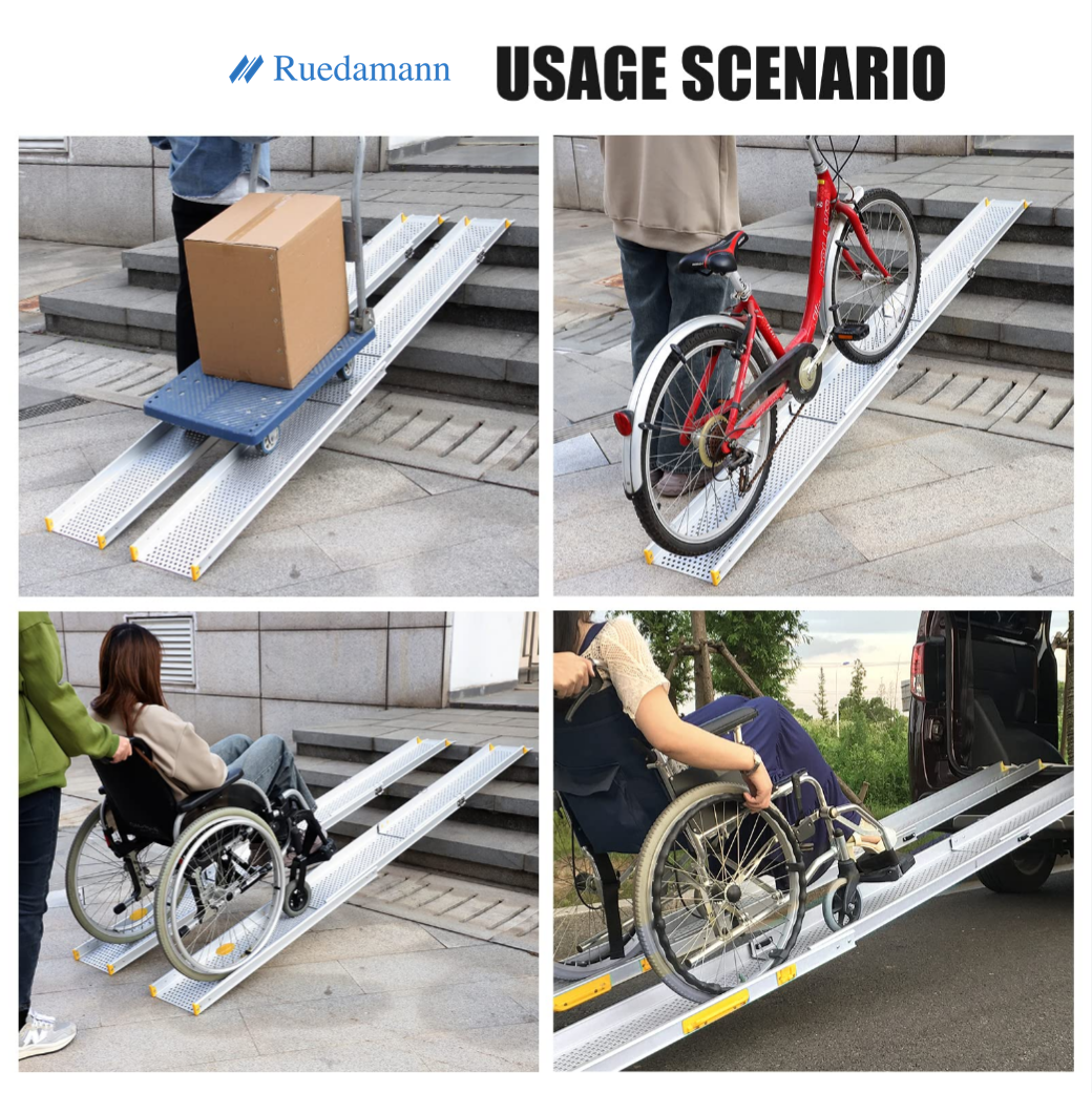 Ruedamann 10FT Telescoping Wheelchair Ramp, 9" Wider Design,Portable,600 lbs/PR, 2Pcs