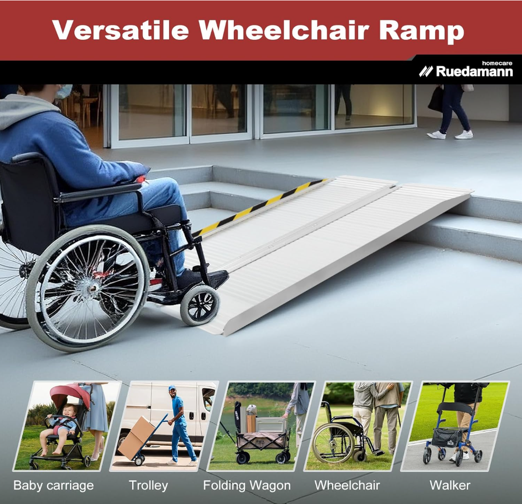 Ruedamann 28.7" W Folding Wheelchair Ramp,,AluminumPortable,Handle,600 lbs