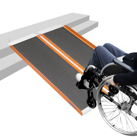 Ruedamann Foldable Wheelchair Ramp, Aluminum Threshold Ramp with a Grey Non-Skid Surface, 600 lbs Large Capacity, Portable Mobility Scooter Ramp for Home, Steps, Curbs, Doorways, Stairs