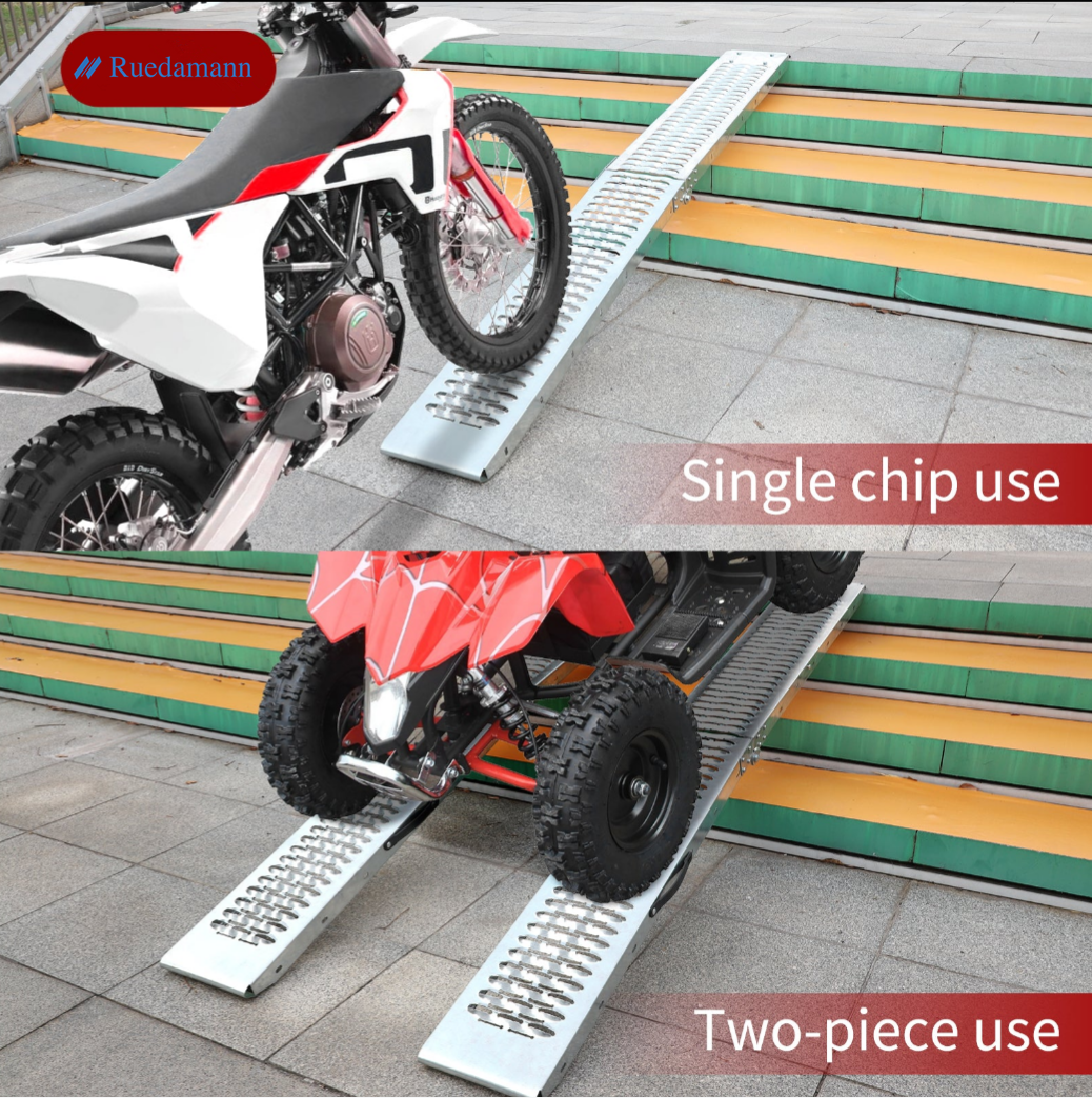 Ruedamann 67" Folding Heavy Duty Steel Ramp for Pickup Trucks, ATV, UTV, Dirt Bikes, Lawn Mowers, Snowmobiles – Supports 480 lbs Single / 960 lbs Pair, Anti-Slip Loading Ramp for Trailer and Tailgate