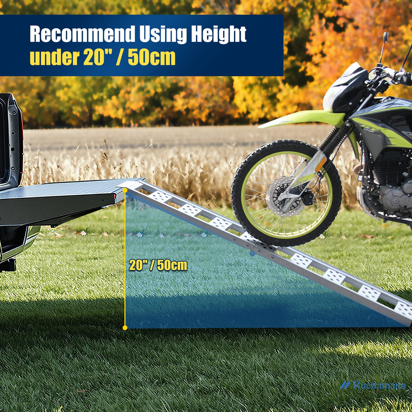 Ruedamann Folding Aluminum Loading Ramp, 440 lbs Capacity, 6'L x 8.1" W Lightweight Portable Ramp for Lightweight Garden Tools, Dirt Bikes, E-Bikes