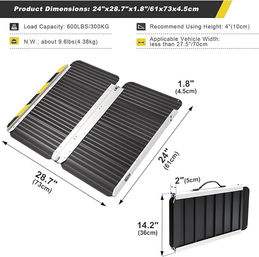 Ruedamann Portable Wheelchair Ramp, Foldable Handicap Ramp for Home, Non-Slip Aluminum Threshold Ramp for Doorways, 1 PC