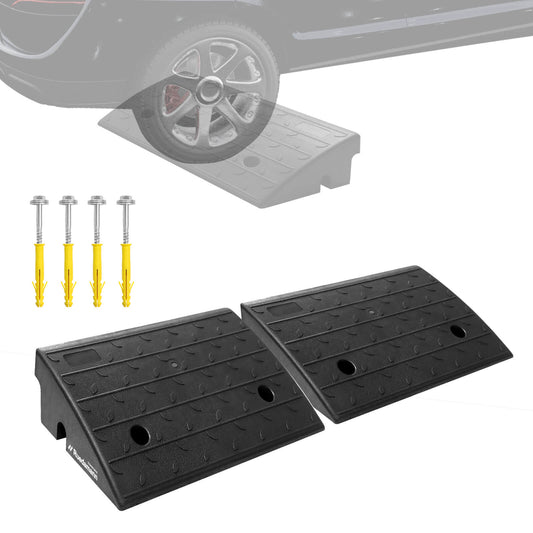 Ruedamann 5" Rise Rubber Curb Ramps, 2 Pack 22,000 lbs Capacity, 17" Width Heavy Duty Curb Ramps for Driveways, SUVs, Trucks, Forklifts, Motorcycles, Scooters, Lawnmowers, Golf Carts