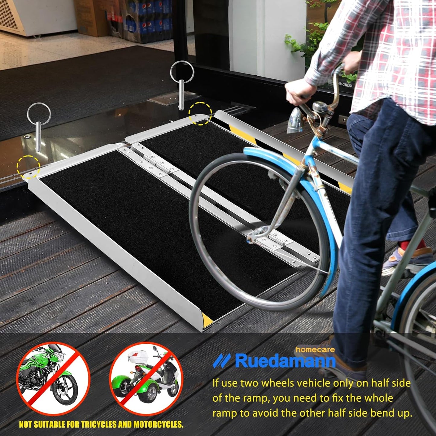 Ruedamann® Foldable Aluminum Wheelchair Ramp with Non-Slip Surface