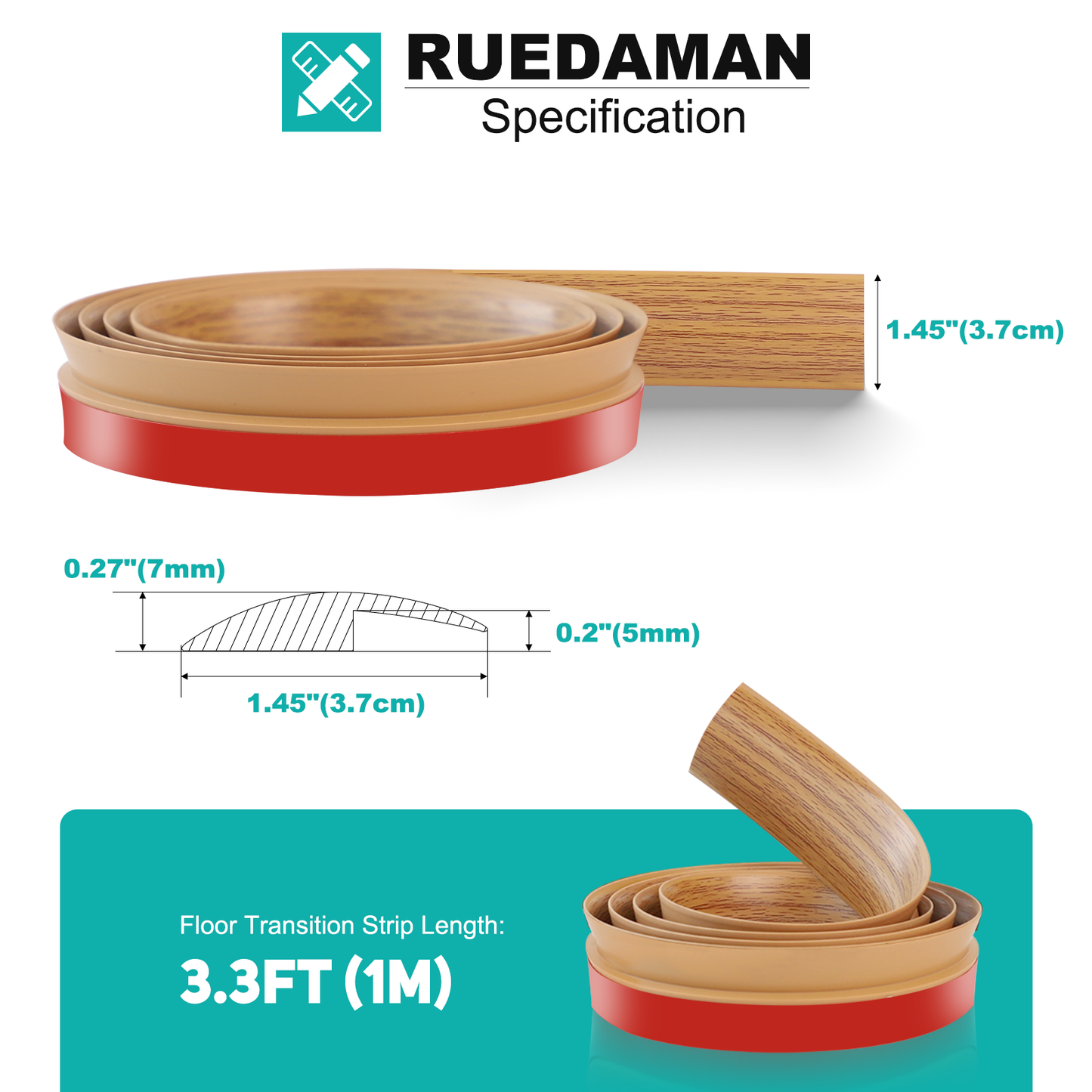 Ruedamann® Carpet Floor Transition Strip Height Less Than 0.196"