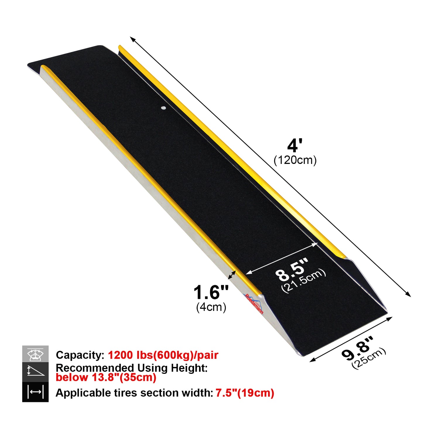 Ruedamann 48"/60"L Shed Ramp,Aluminum,Anti-Slip Surface,600 lbs Capacity,1 PC