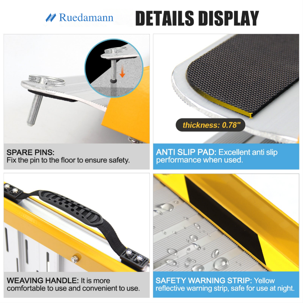 Ruedamamm Ramp 3FT Folding Wheelchair Ramp 600lbs - Portable Aluminum Threshold Ramp ...
