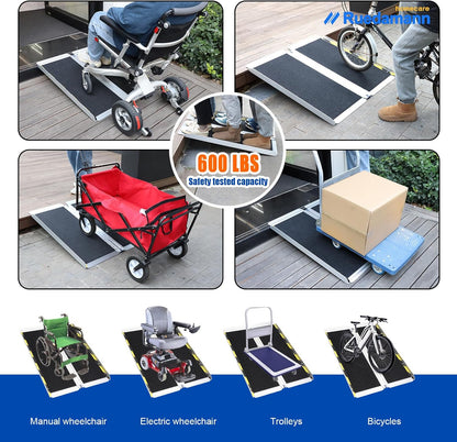 Ruedamann 2FT Portable Wheelchair Ramp, 30 1/4 inches Wider Folding Ramps for Home Steps, Non-Slip Aluminum Wheelchair Ramps for Doorways, Strollers, Stairs, Scooters, Car, Curbs