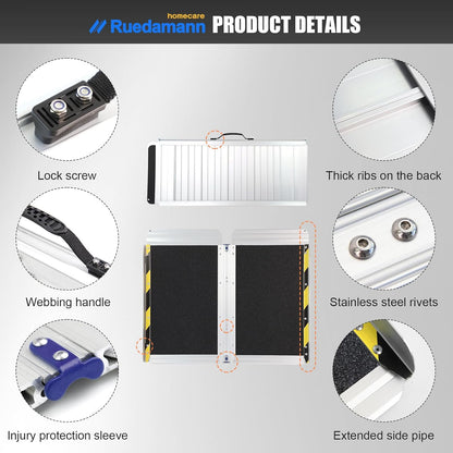 Ruedamann 2FT Portable Wheelchair Ramp, 30 1/4 inches Wider Folding Ramps for Home Steps, Non-Slip Aluminum Wheelchair Ramps for Doorways, Strollers, Stairs, Scooters, Car, Curbs