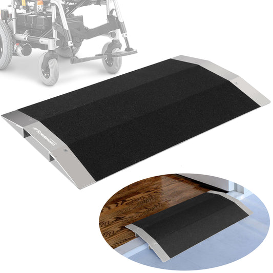 Ruedamann Bridge Threshold Ramp, 600lbs Load Capacity, Wheelchair Ramp with Detachable Supporting Frame and Non-Slip Surface, Aluminum Door Ramps for Wheelchairs, Stairs, Vans, Scooters, Steps