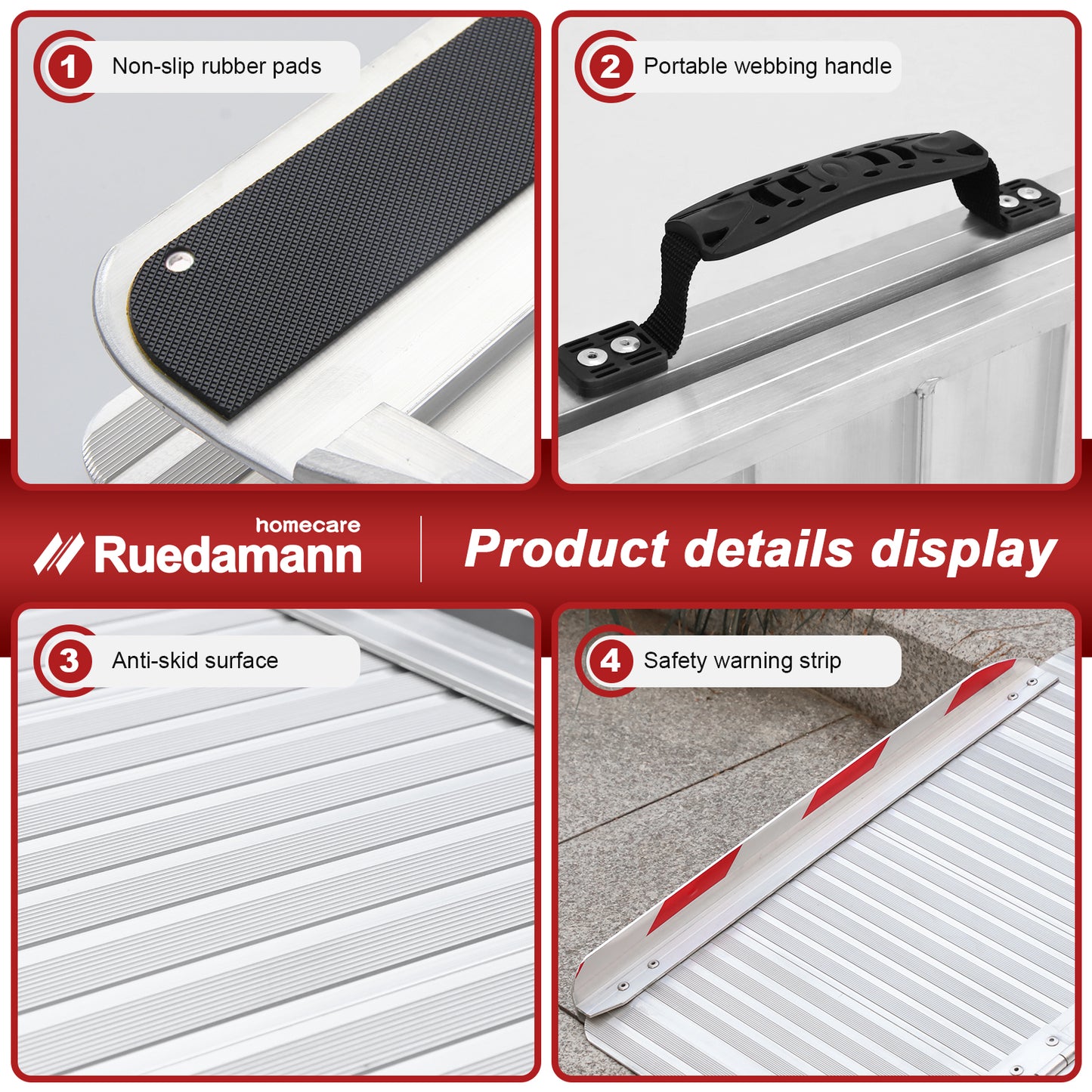 Ruedamann® Threshold Ramp Portable Aluminum Folding Ramps for Wheelchairs
