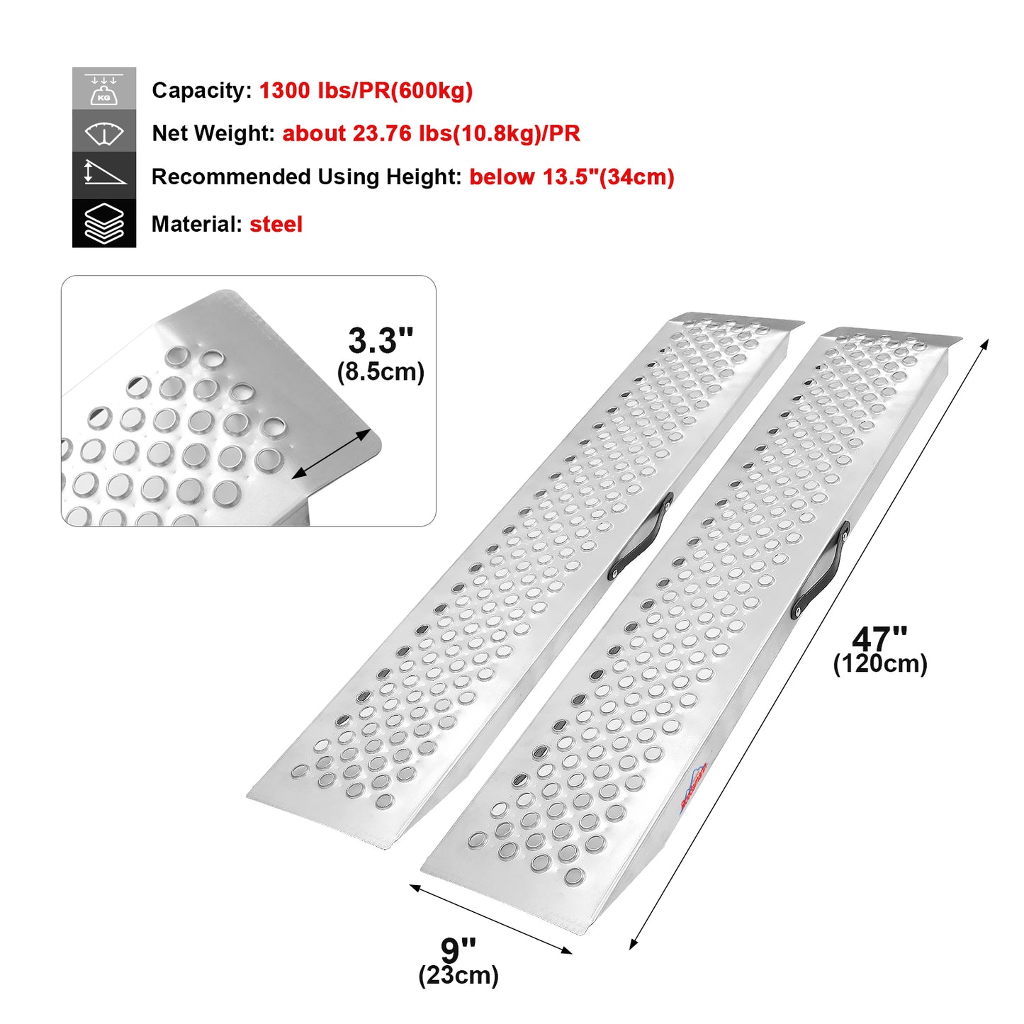 Ruedamann® 47" Steel Threshold Ramp Anti-Slip Ramp for 1PC