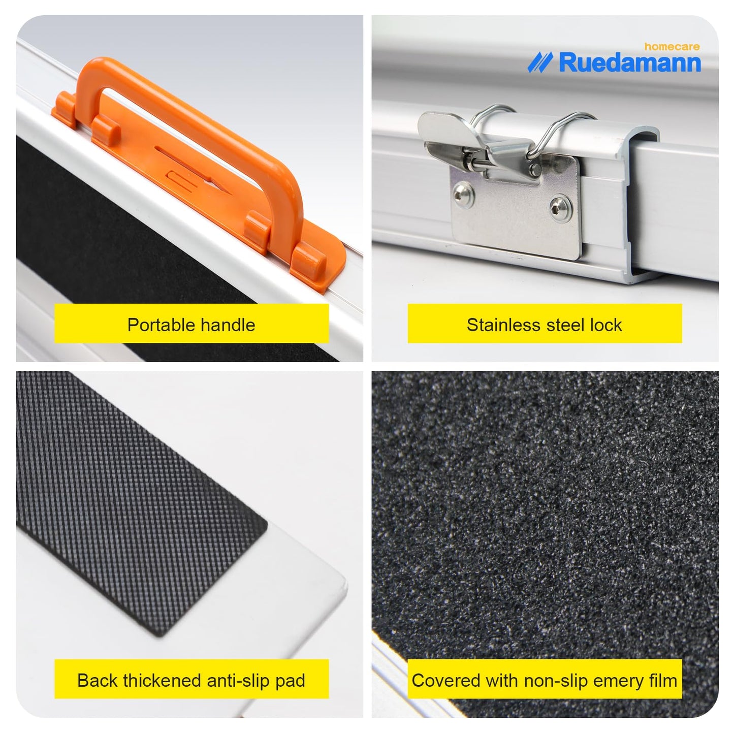 Ruedamann® Adjustable Aluminum Wheelchair Ramp Non-Skid Surface 1 set