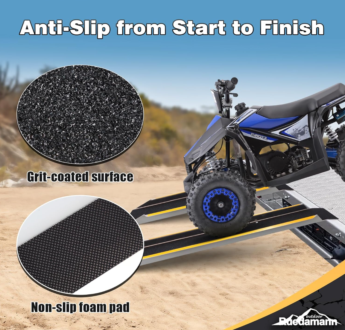 Ruedamann 48" Aluminum Shed Ramps for Lawn Mowers, 2PCS - 11.5" Wide Lightweight Sturdy Non-Slip Loading Ramps with Grit-Coated Surface, Truck Bed, Motorcycle, ATV, UTV, Trailer, 1200 LBS Capacity