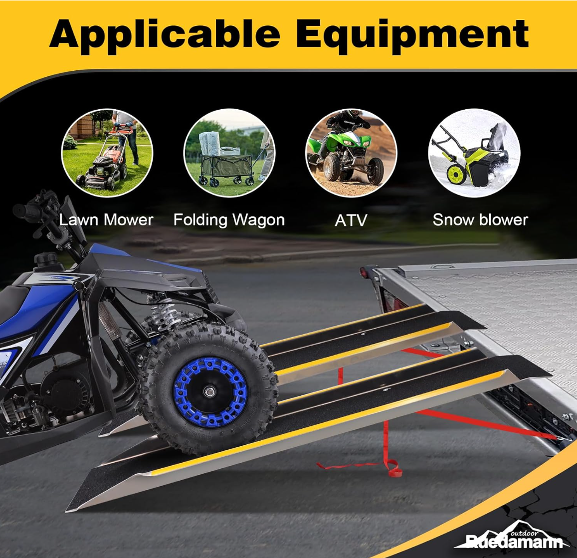 Ruedamann 48" Aluminum Shed Ramps for Lawn Mowers, 2PCS - 11.5" Wide Lightweight Sturdy Non-Slip Loading Ramps with Grit-Coated Surface, Truck Bed, Motorcycle, ATV, UTV, Trailer, 1200 LBS Capacity