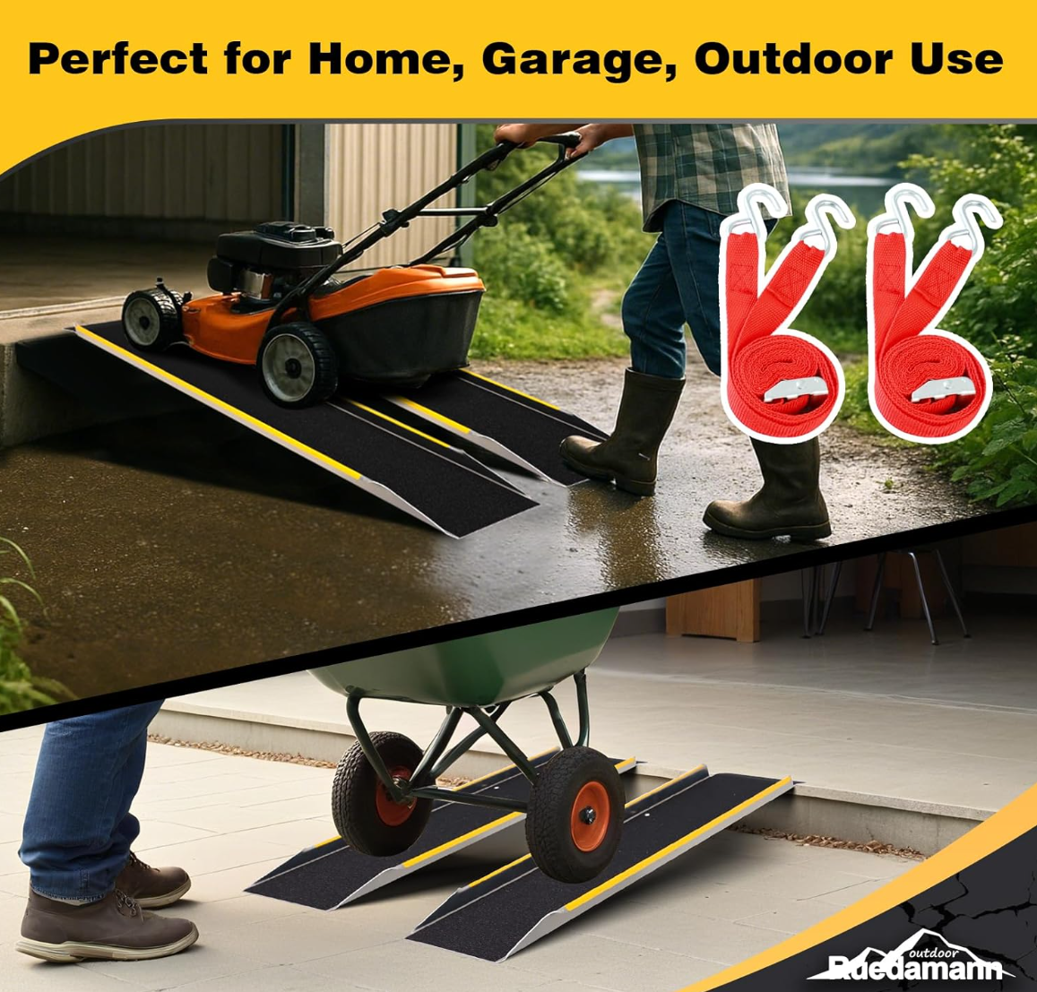 Ruedamann 48" Aluminum Shed Ramps for Lawn Mowers, 2PCS - 11.5" Wide Lightweight Sturdy Non-Slip Loading Ramps with Grit-Coated Surface, Truck Bed, Motorcycle, ATV, UTV, Trailer, 1200 LBS Capacity