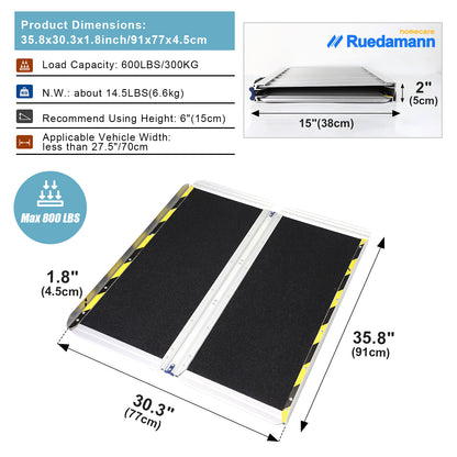 Ruedamann Wider Wheelchair Ramp, Foldable,Portable,Handle, 30-1/4" Wide,600 lbs,Black