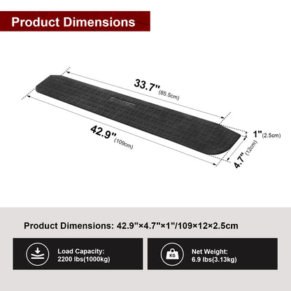 Ruedamann 42.9"W Rubber Threshold Ramp,Cuttable,Transition Edge,2200 lbs,Outdoor and Indoor