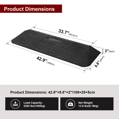 Ruedamann 42.9"W Rubber Threshold Ramp,Cuttable,Transition Edge,2200 lbs,Outdoor and Indoor