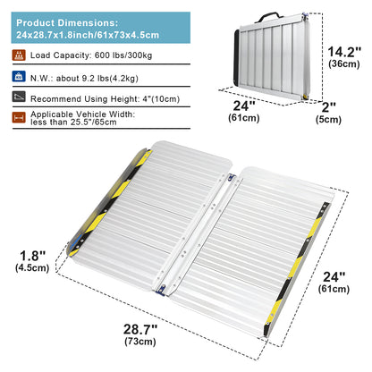 Ruedamann 28.7" W Folding Wheelchair Ramp,,AluminumPortable,Handle,600 lbs