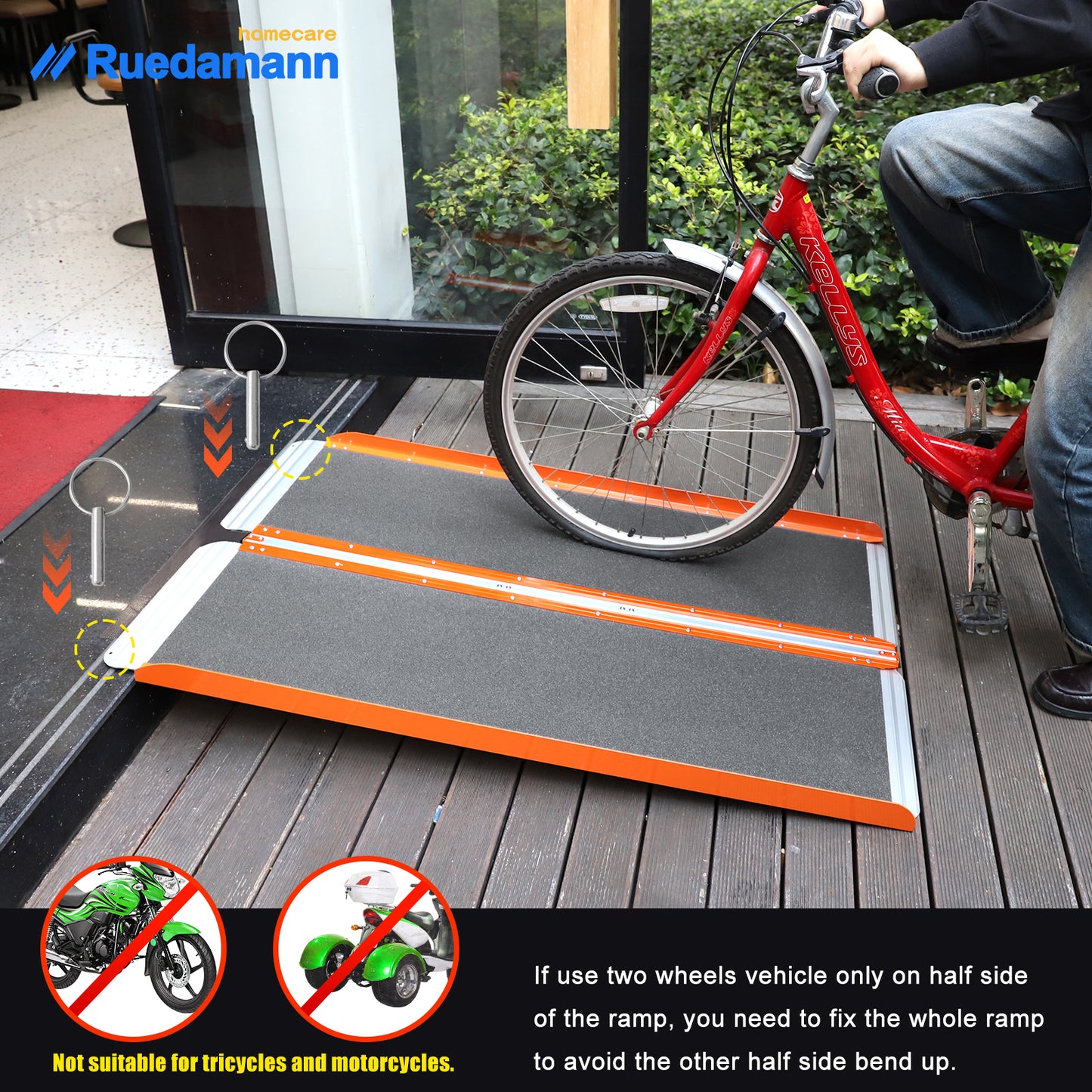 Ruedamann 30.1"W Folding Wheelchair Ramp, Non-Slip,Aluminum,Portable, 600 lbs