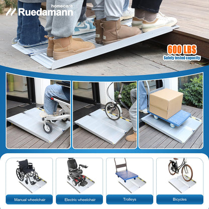Ruedamann® Folding Aluminum Threshold Ramp Webbing Handle Mute Pad