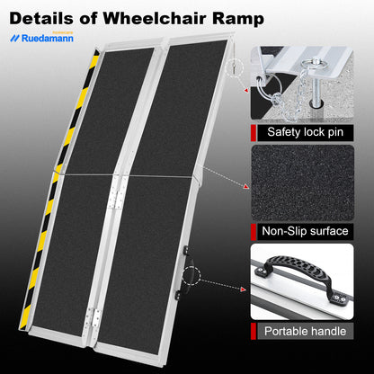 Ruedamann 6FT Folding Wheelchair Ramp,Portable, 29" Wide,Using Under 18"H, 600 lbs