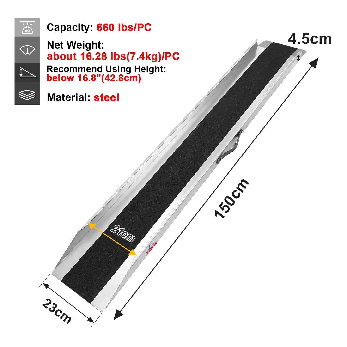 Ruedamann® Steel Loading Ramp Portable Lightweight Ramps with Non-Slip Surface