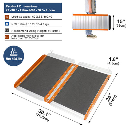 Ruedamann 30.1"W Folding Wheelchair Ramp, Non-Slip,Aluminum,Portable, 600 lbs