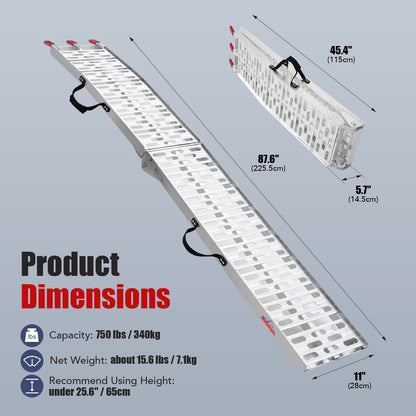 Ruedamann 7.5FT Aluminum Loading Ramps, Foldable Motorcycle Ramp, 750 Lbs Capacity, 11" Wide Lightweight Ramp for Scooters, Dirt Bikes, E-Bikes, 1PC（Almost Perfect）