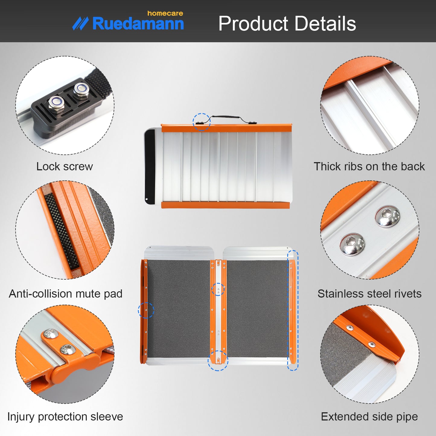 Ruedamann 30.1"W Folding Wheelchair Ramp, Non-Slip,Aluminum,Portable, 600 lbs
