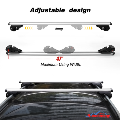 Ruedamann 53"L Universal Roof Rack Cross Bars, Adjustable,Aluminum, 165 lbs,2 Packs
