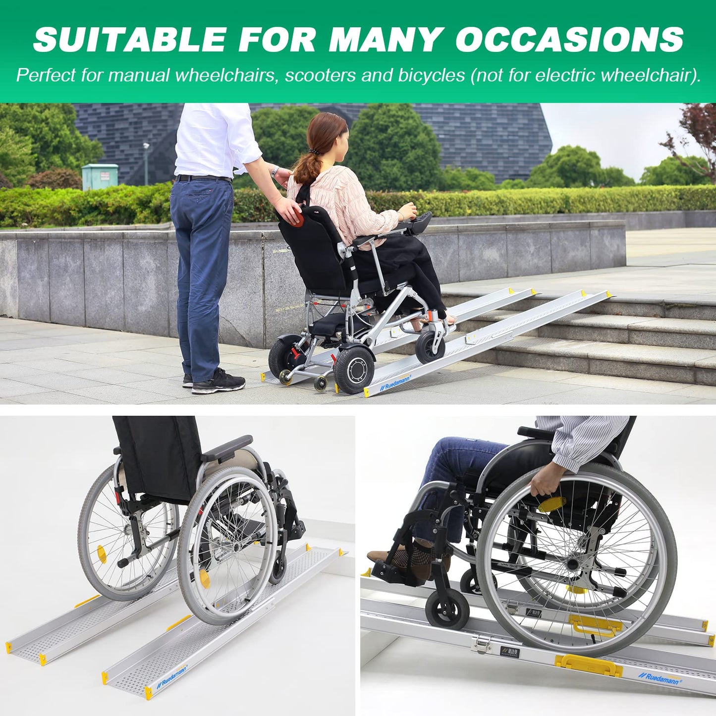 Ruedamann® 8" W Portable Aluminum Wheelchair Ramp 1 Set