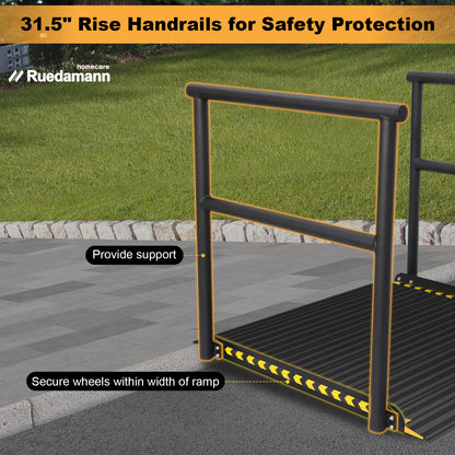 Ruedamann 36"L x 36" W Aluminum Wheelchair Ramp with Handrails, 600 lbs,Sliver