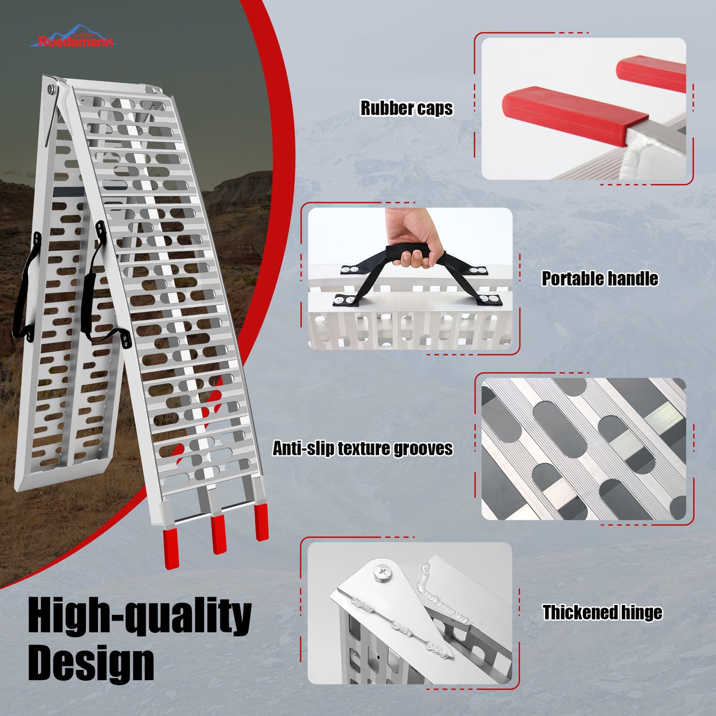 Ruedamann 7.5FT Aluminum Loading Ramps, Foldable Motorcycle Ramp, 750 Lbs Capacity, 11" Wide Lightweight Ramp for Scooters, Dirt Bikes, E-Bikes, 1PC（Almost Perfect）