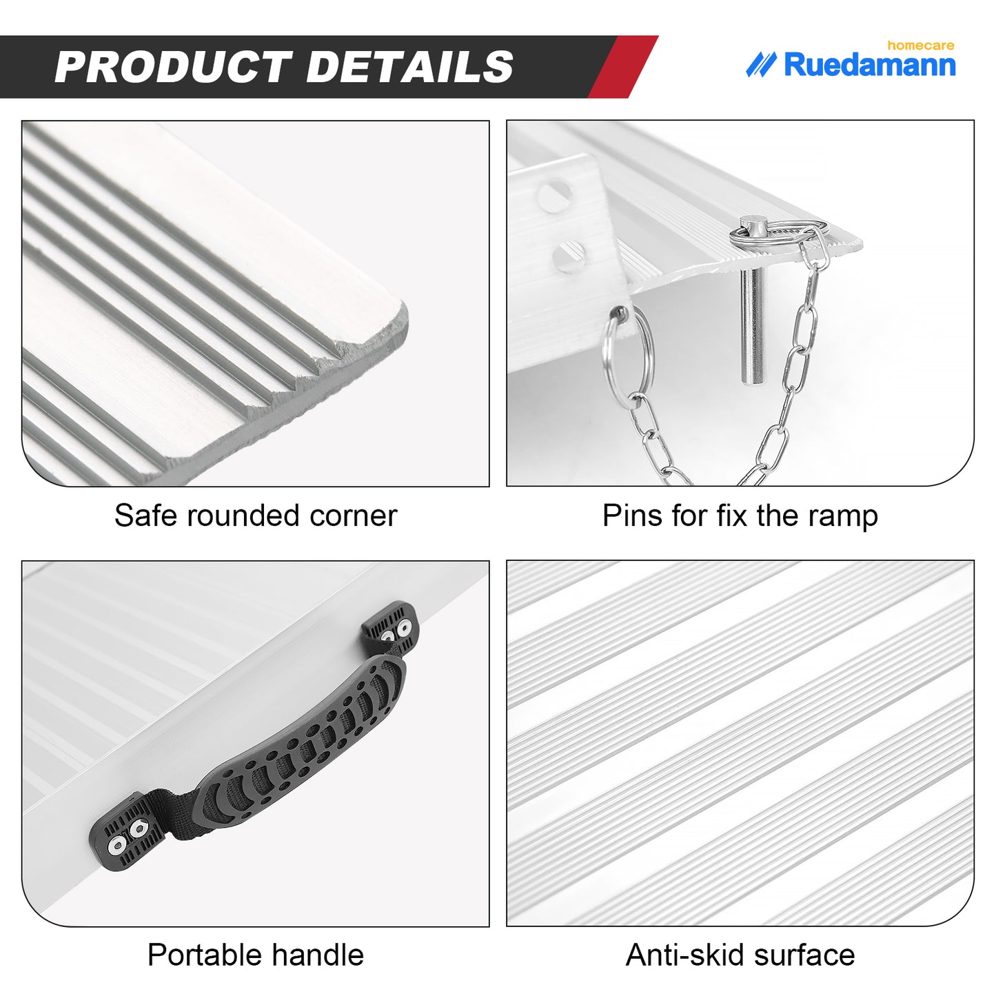 Ruedamann 5FT Folding Wheelchair Ramp,Aluminum,Portable ,600 lbs