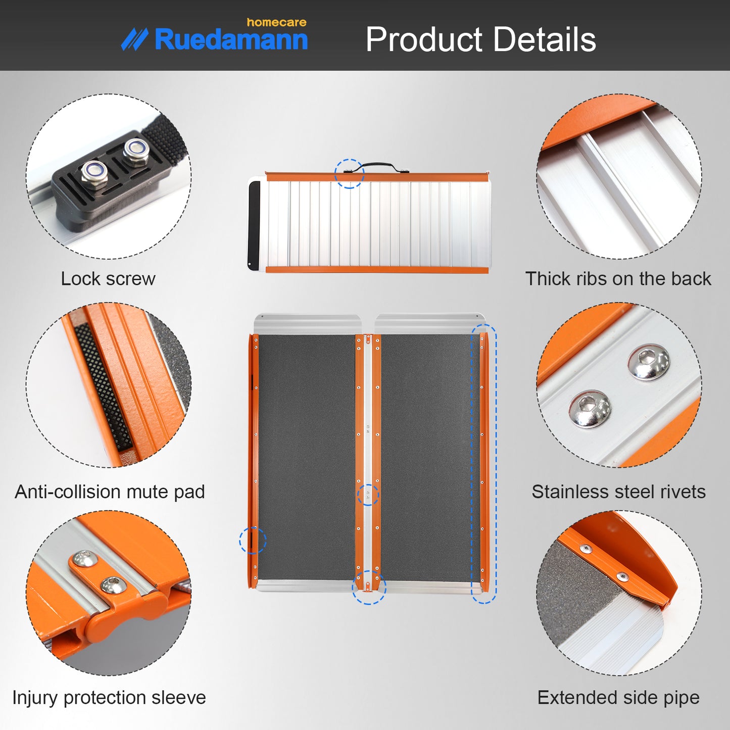 Ruedamann 30.1"W Folding Wheelchair Ramp, Non-Slip,Aluminum,Portable, 600 lbs