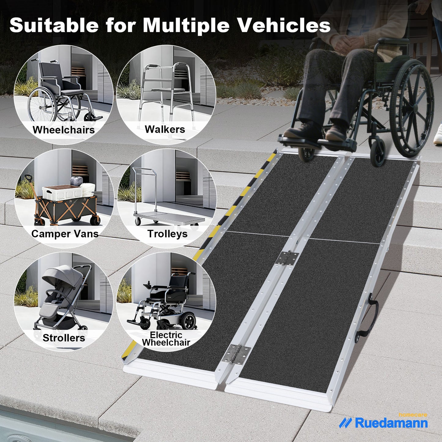 Ruedamann 6FT Folding Wheelchair Ramp,Portable, 29" Wide,Using Under 18"H, 600 lbs