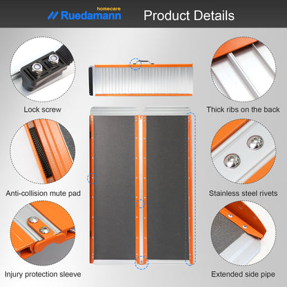 Ruedamann 30.1"W Folding Wheelchair Ramp, Non-Slip,Aluminum,Portable, 600 lbs