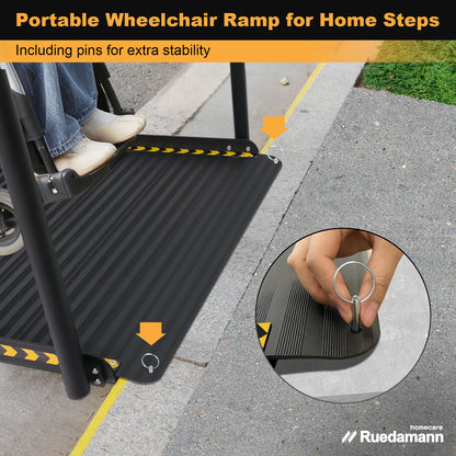 Ruedamann 36"L x 36" W Aluminum Wheelchair Ramp with Handrails, 600 lbs,Sliver