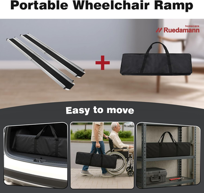 Ruedamann Wheelchair Ramp 6FT Telescoping Wheelchair Ramps for Home Steps Portable Non-Skid Ramps for Wheelchairs for Home Adjustable Aluminum Wheelchair Ramp Storage Bag (2 Pcs)