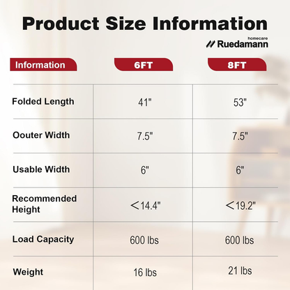 Ruedamann Wheelchair Ramp 6FT Telescoping Wheelchair Ramps for Home Steps Portable Non-Skid Ramps for Wheelchairs for Home Adjustable Aluminum Wheelchair Ramp Storage Bag (2 Pcs)